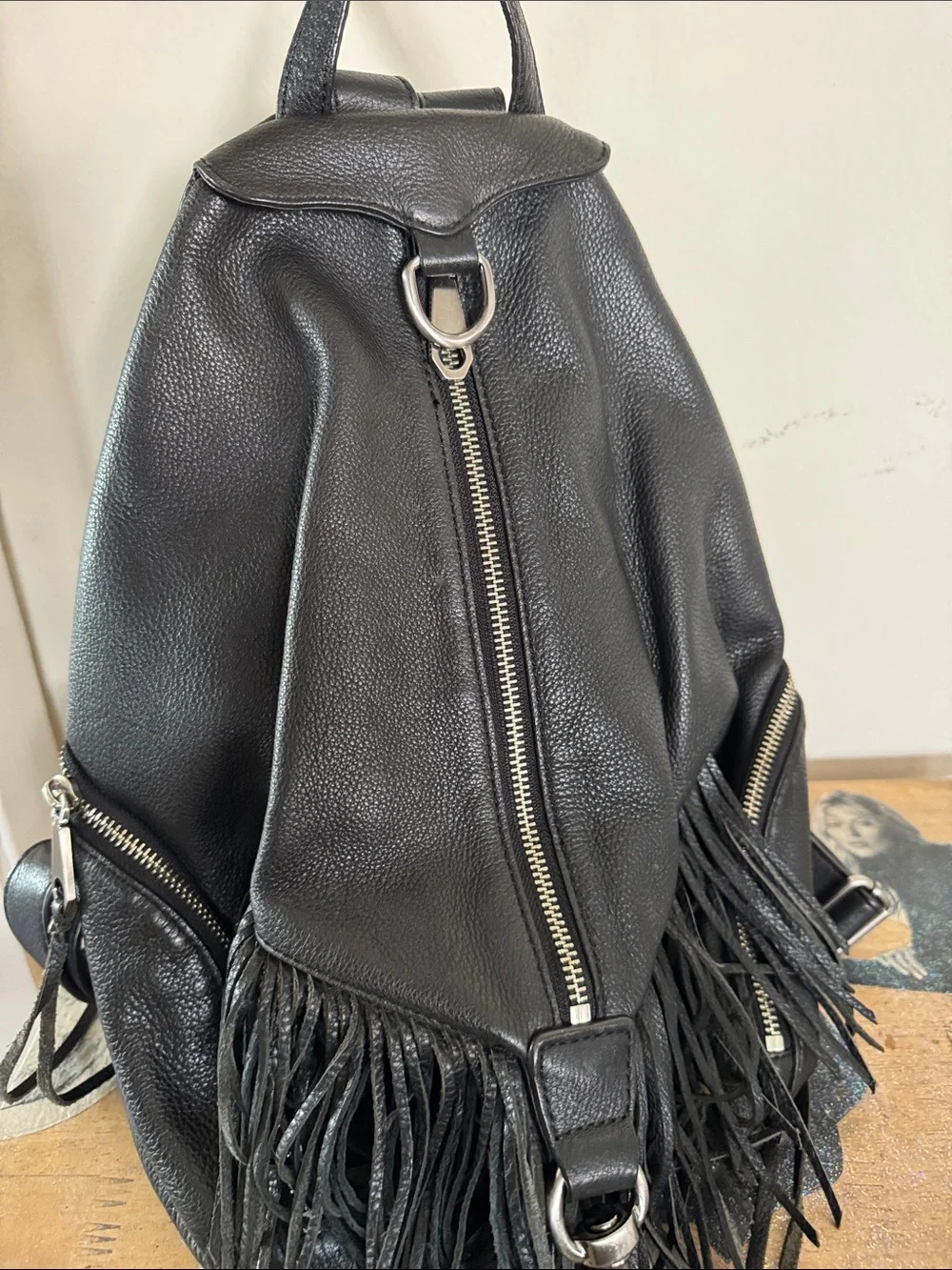 Rebecca Minkoff Black Leather Fringe Backpack - Women Bags